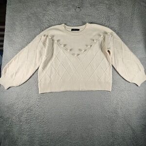 Pomander Place Pam Pom Pom Sweater Womens L Ivory Stretch Designer Luxury Preppy